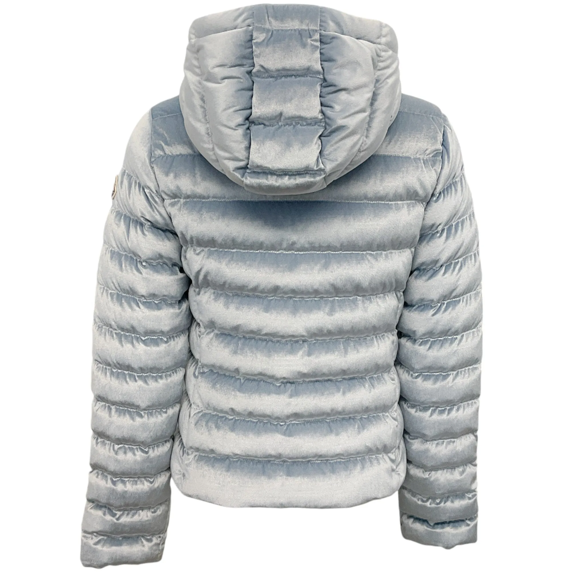 Moncler Light Blue Velour Hooded Puffer Jacket