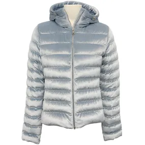 Moncler Light Blue Velour Hooded Puffer Jacket