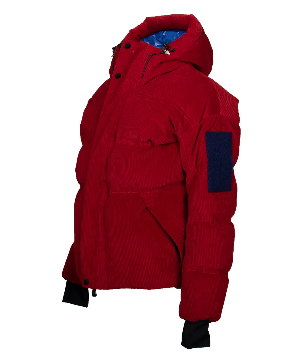 Moncler Stuller Hooded Corduroy Puffer Jacket Size 4 in Red