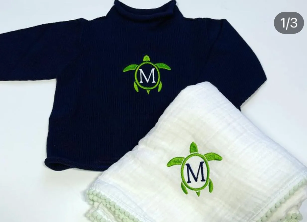 Monogrammed TURTLE Jersey Rollneck Sweater-