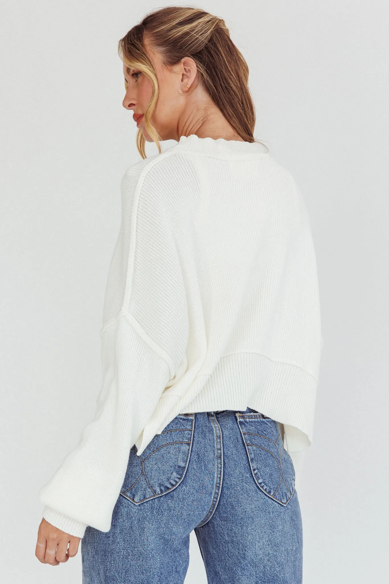 Morning Frost Crop Ribbed Knit Sweater White