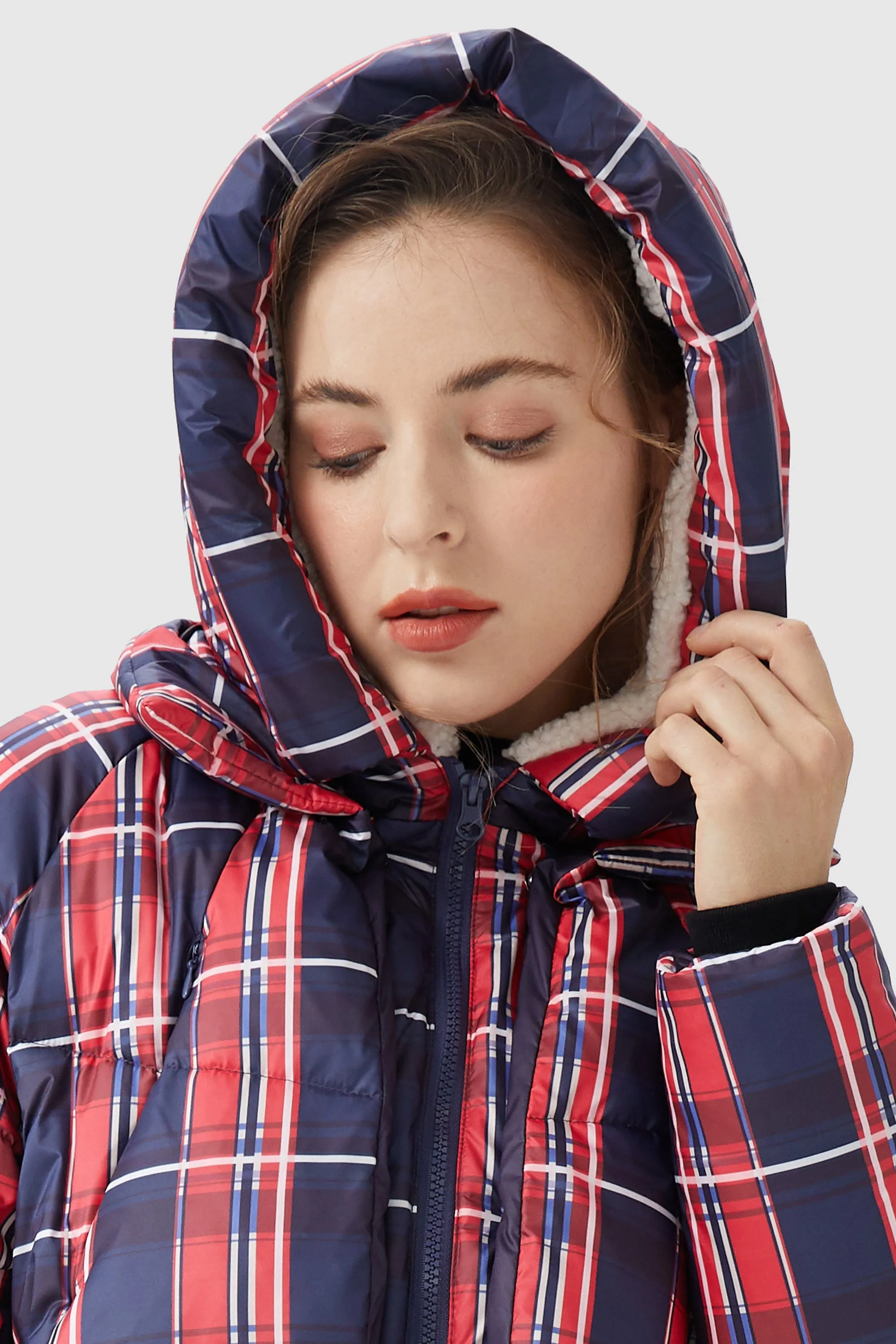 Multi-Pockets Plaid Puffer Jacket