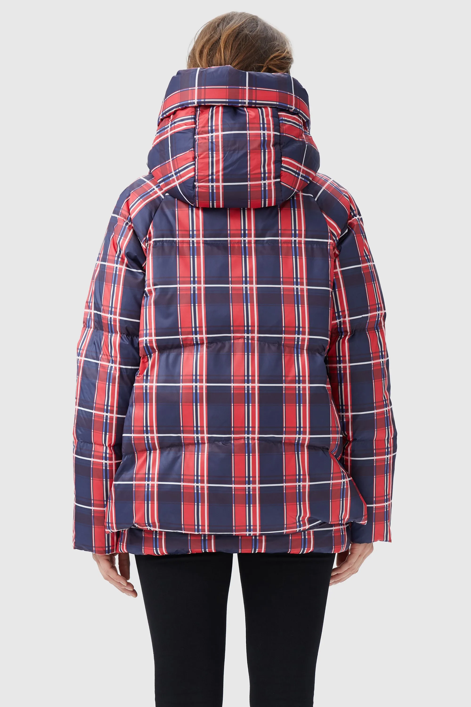 Multi-Pockets Plaid Puffer Jacket