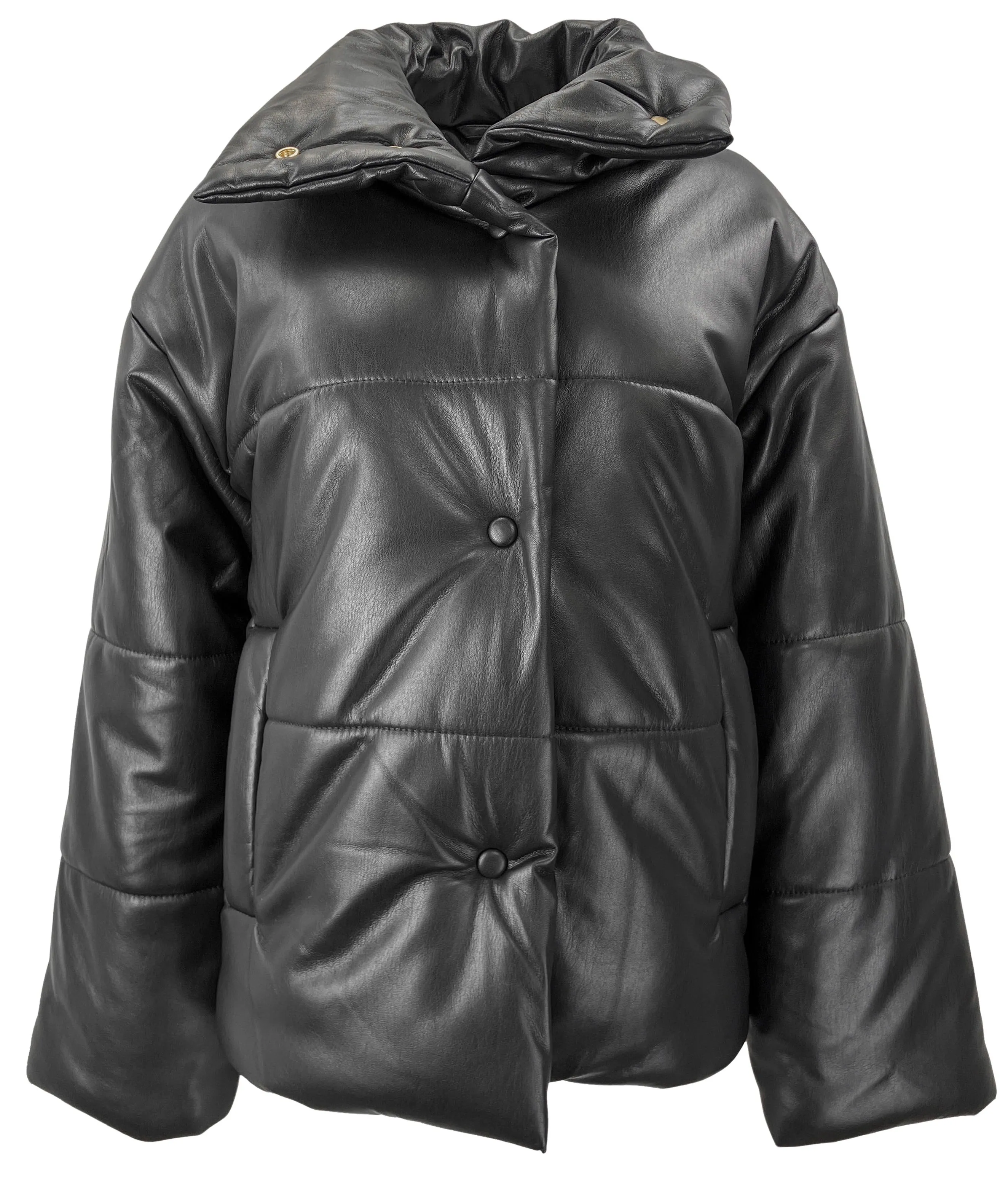 Nanushka Vegan Leather Puffer Coat in Black