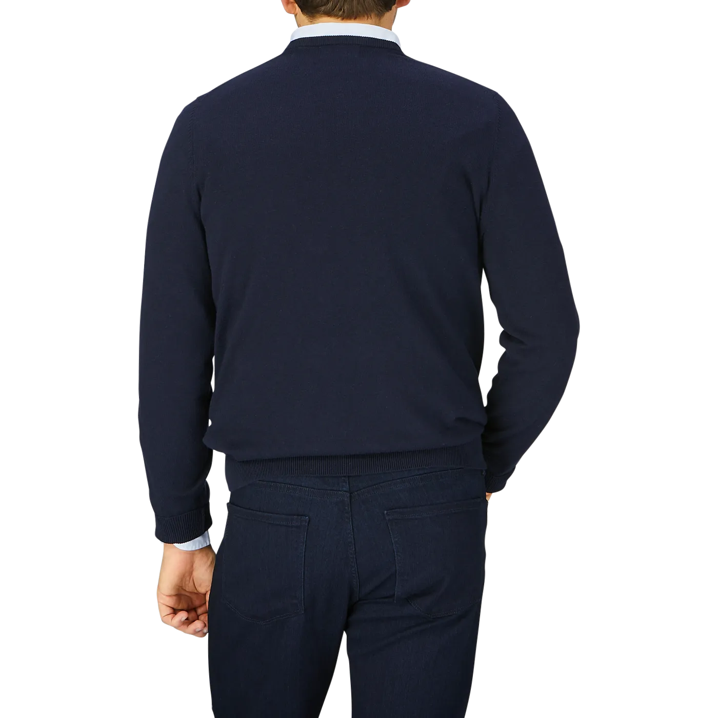 Navy Blue Luxury Cotton V-Neck Sweater