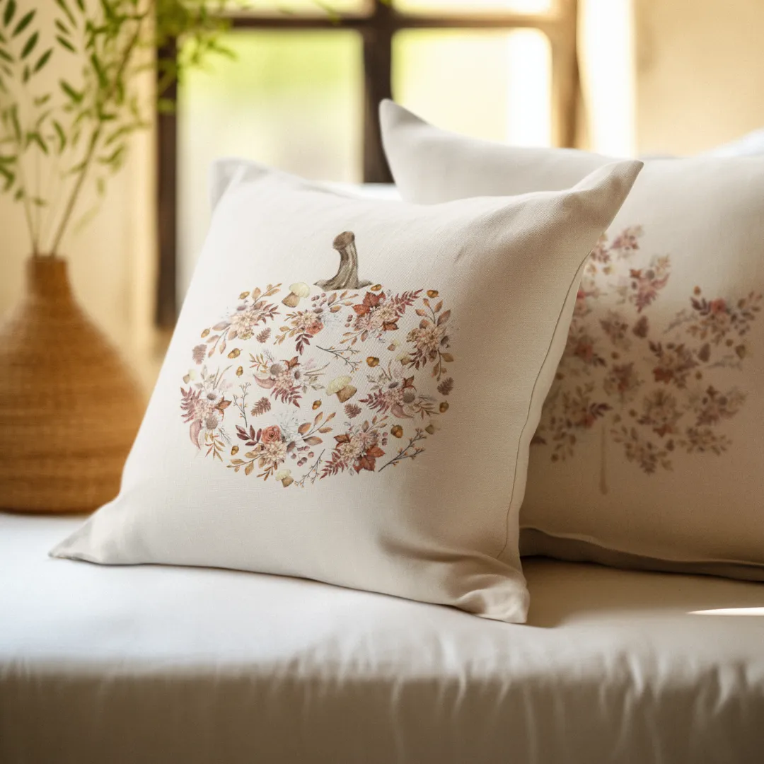 Neutral Floral Pumpkin Pillow Cover