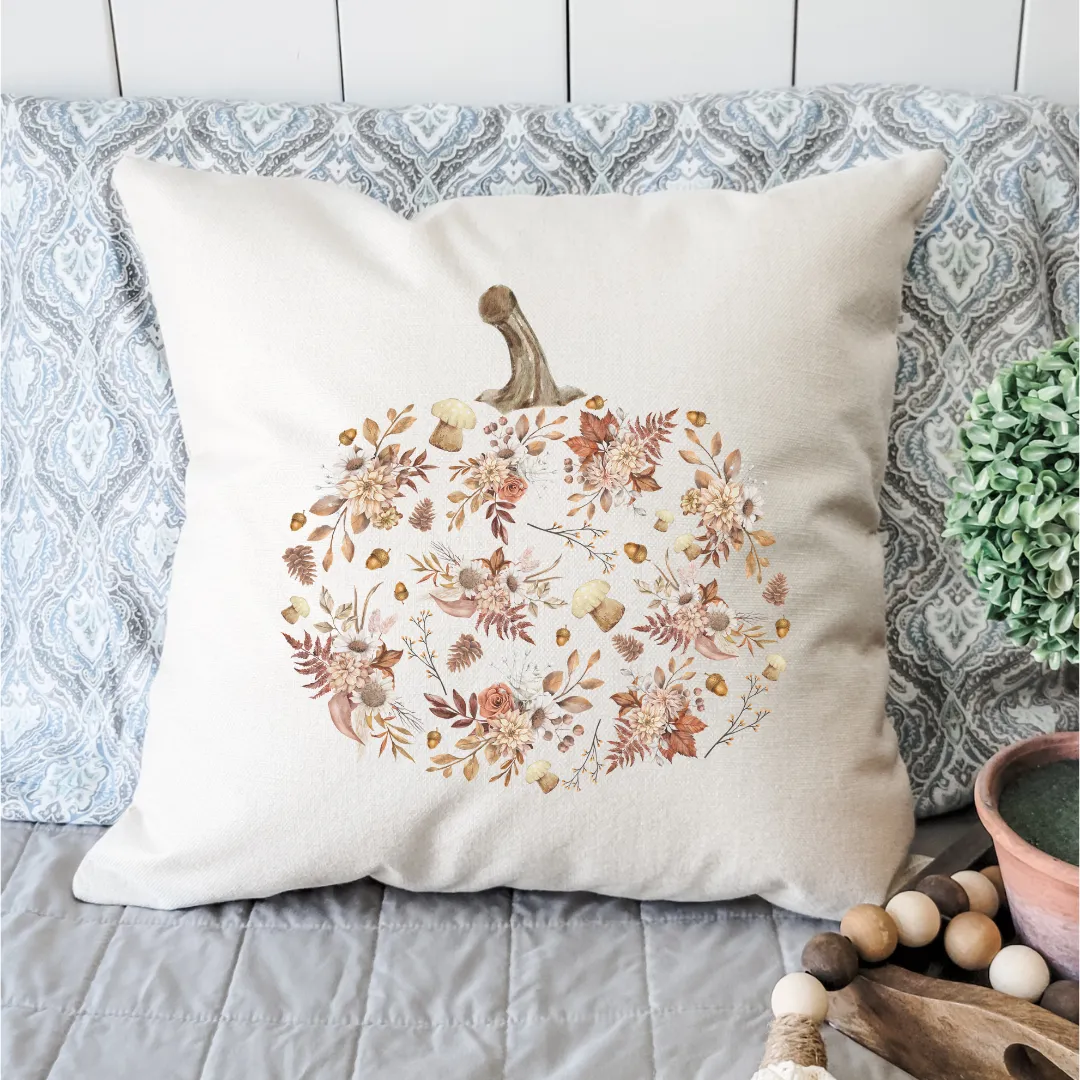 Neutral Floral Pumpkin Pillow Cover