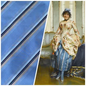 NEW Countess Shannon Designer 100% Silk Taffeta Blue Horizontal Stripe Fabric- SB_1_9