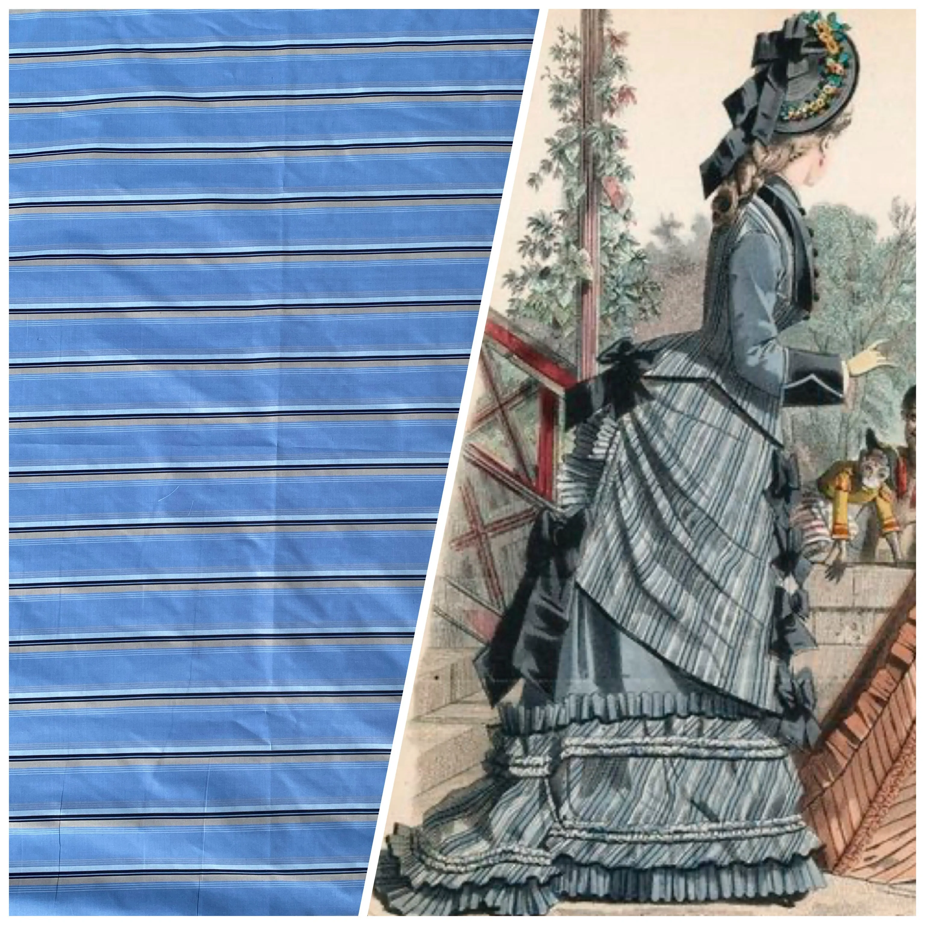 NEW Countess Shannon Designer 100% Silk Taffeta Blue Horizontal Stripe Fabric- SB_1_9