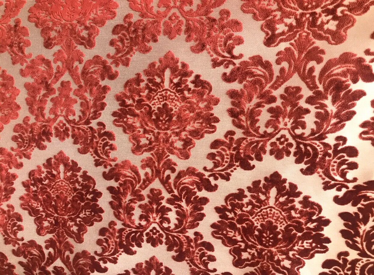 NEW Duke Gabriel Designer Medallion Burnout Chenille Velvet Fabric - Electric Red- Upholstery