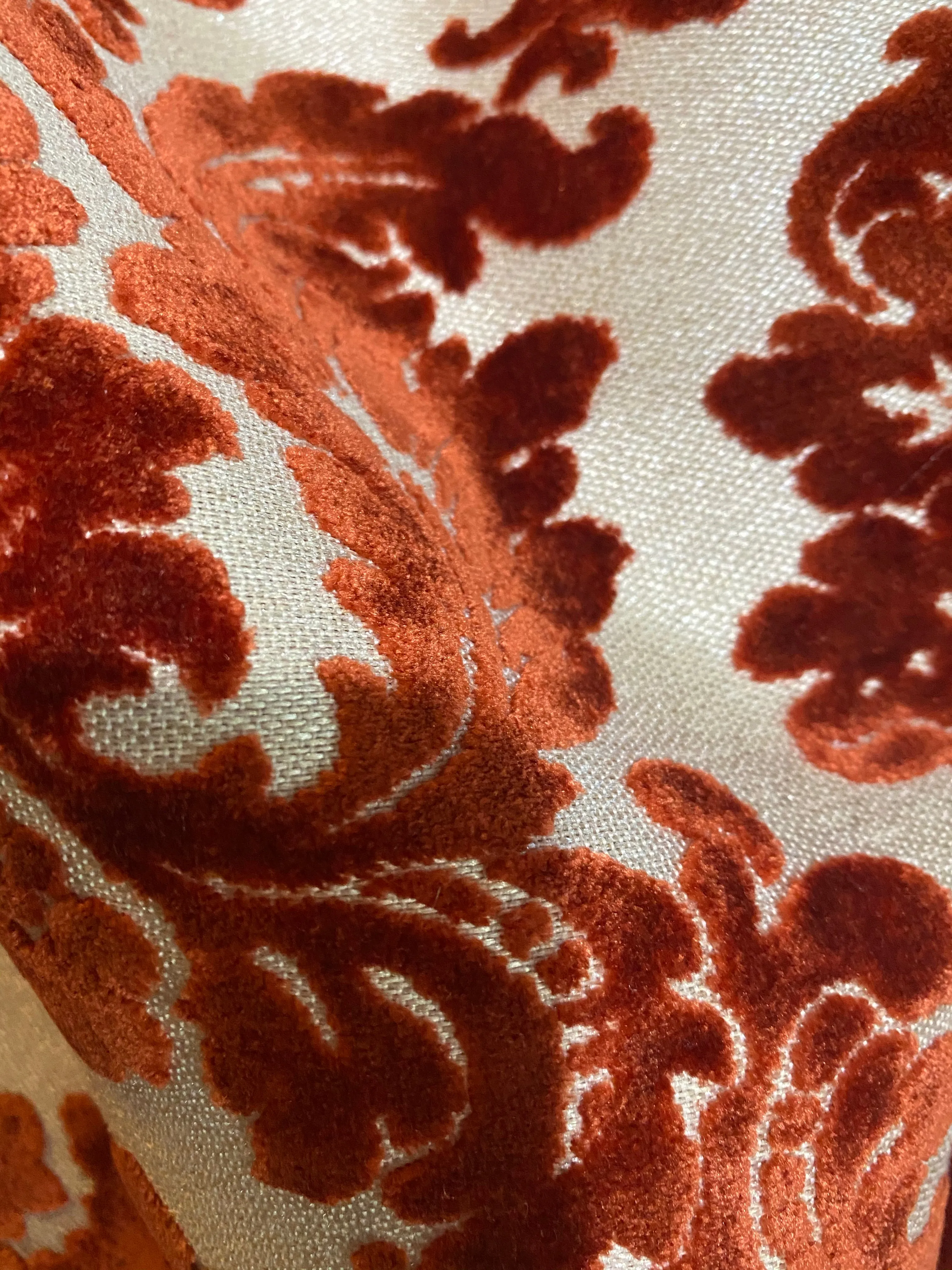 NEW Duke Gabriel Designer Medallion Burnout Chenille Velvet Fabric - Rust Red- Upholstery