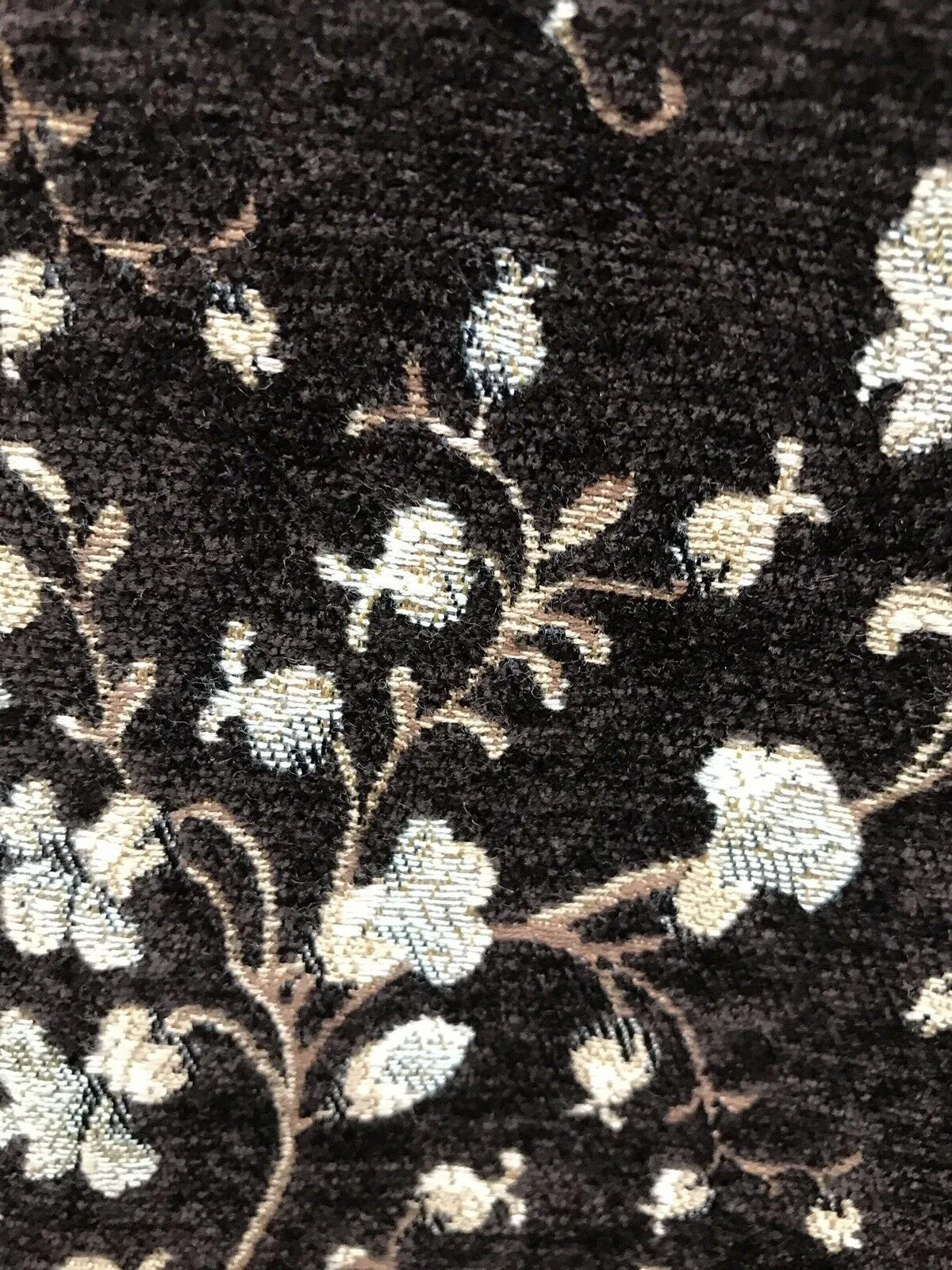 NEW Duke Josiah Small Floral Velvet Chenille Upholstery Fabric - Brown Aqua Beige