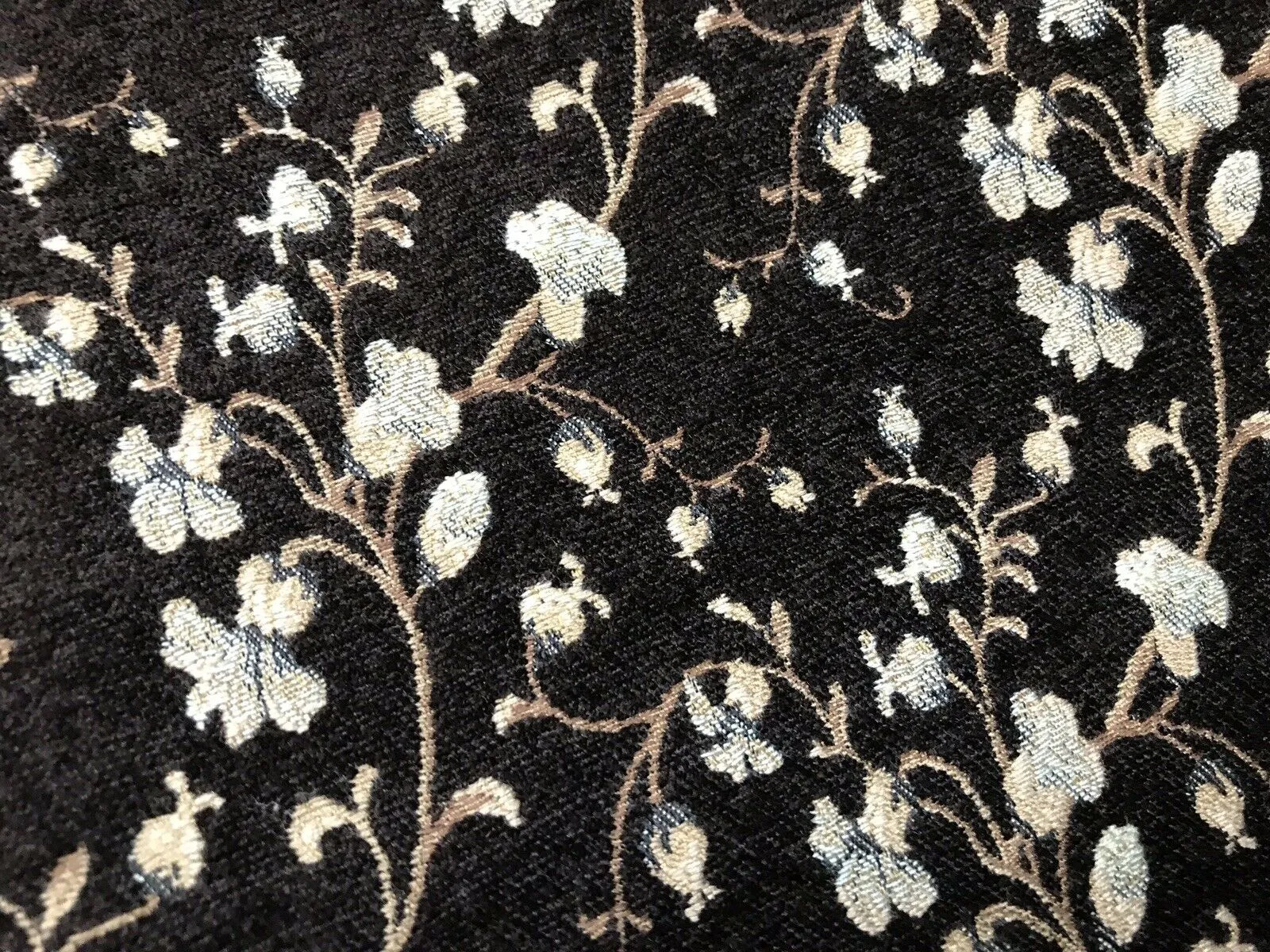 NEW Duke Josiah Small Floral Velvet Chenille Upholstery Fabric - Brown Aqua Beige