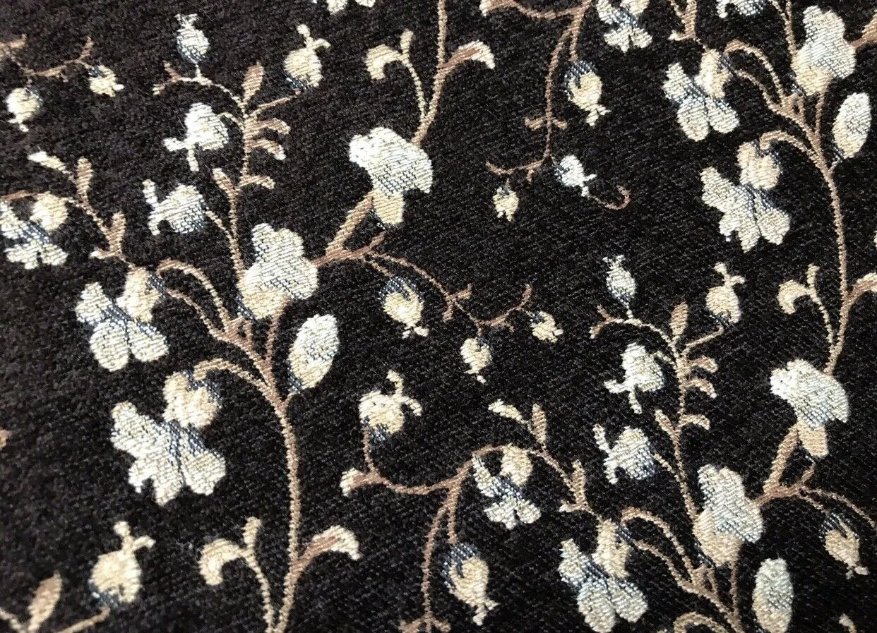 NEW Duke Josiah Small Floral Velvet Chenille Upholstery Fabric - Brown Aqua Beige