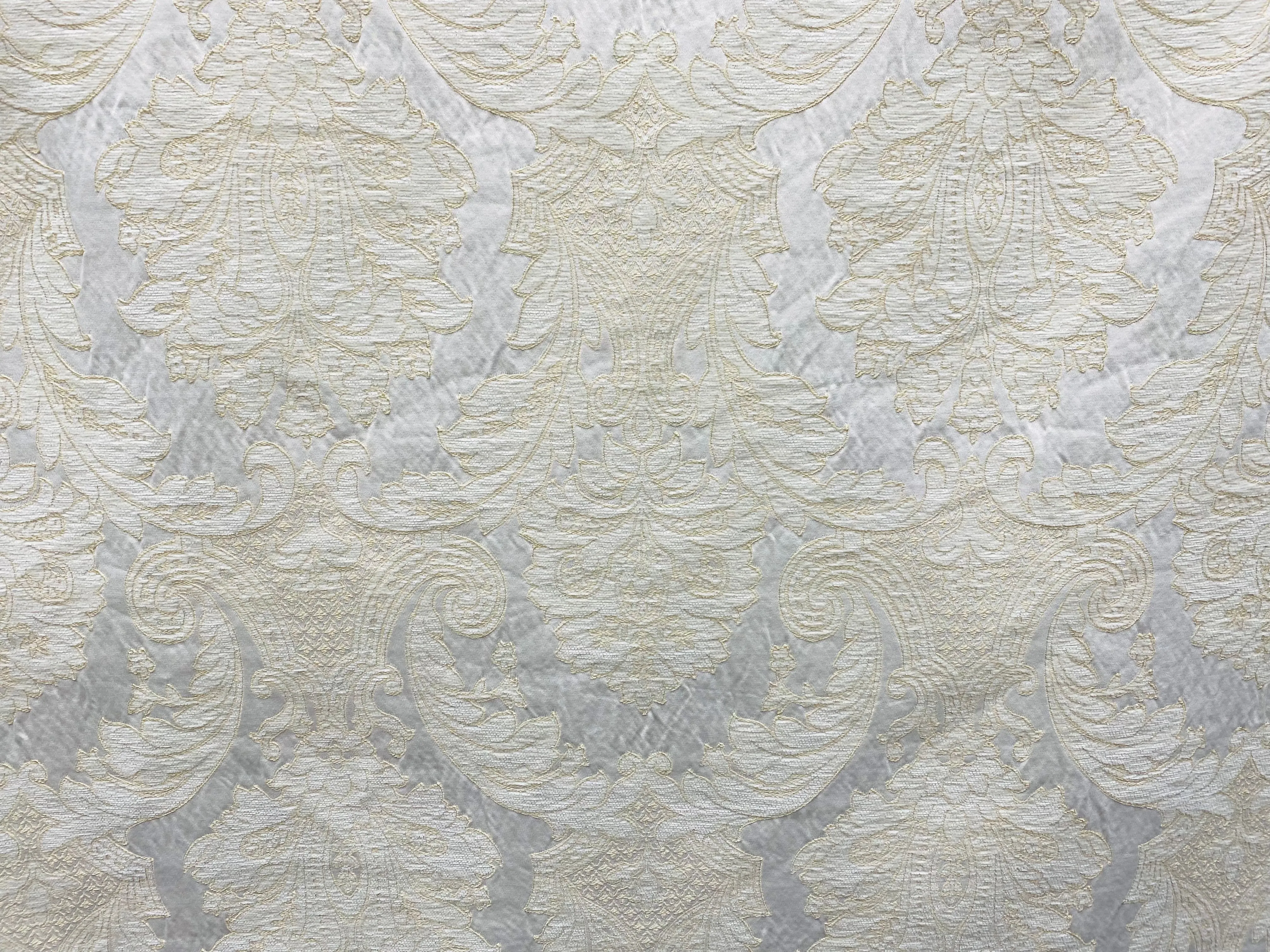 NEW Lady Daniella Designer Medallion Burnout Chenille Velvet Fabric - Brocade- White Cream Gold