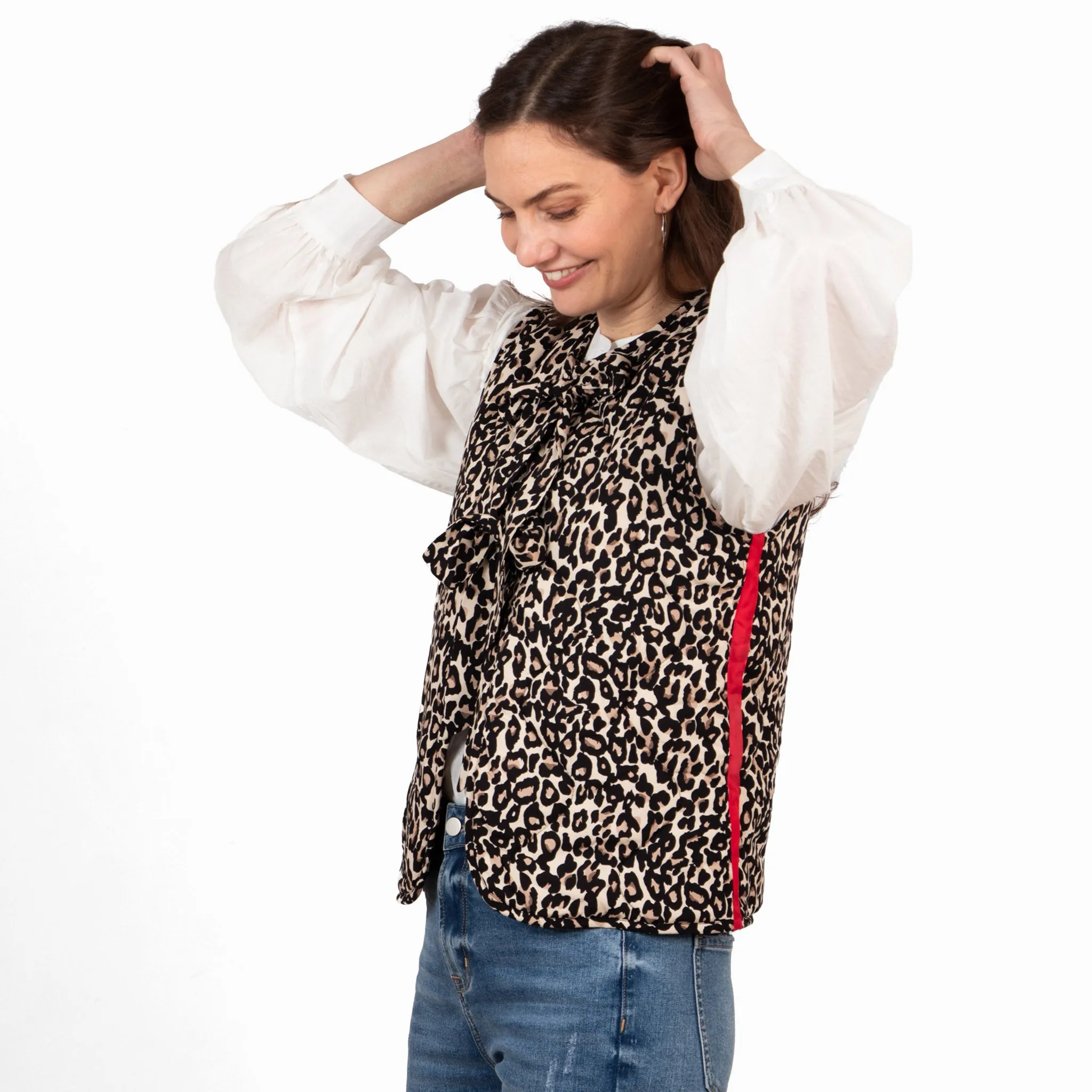 Noa Quilted Gilet - Natural/Red, Leopard