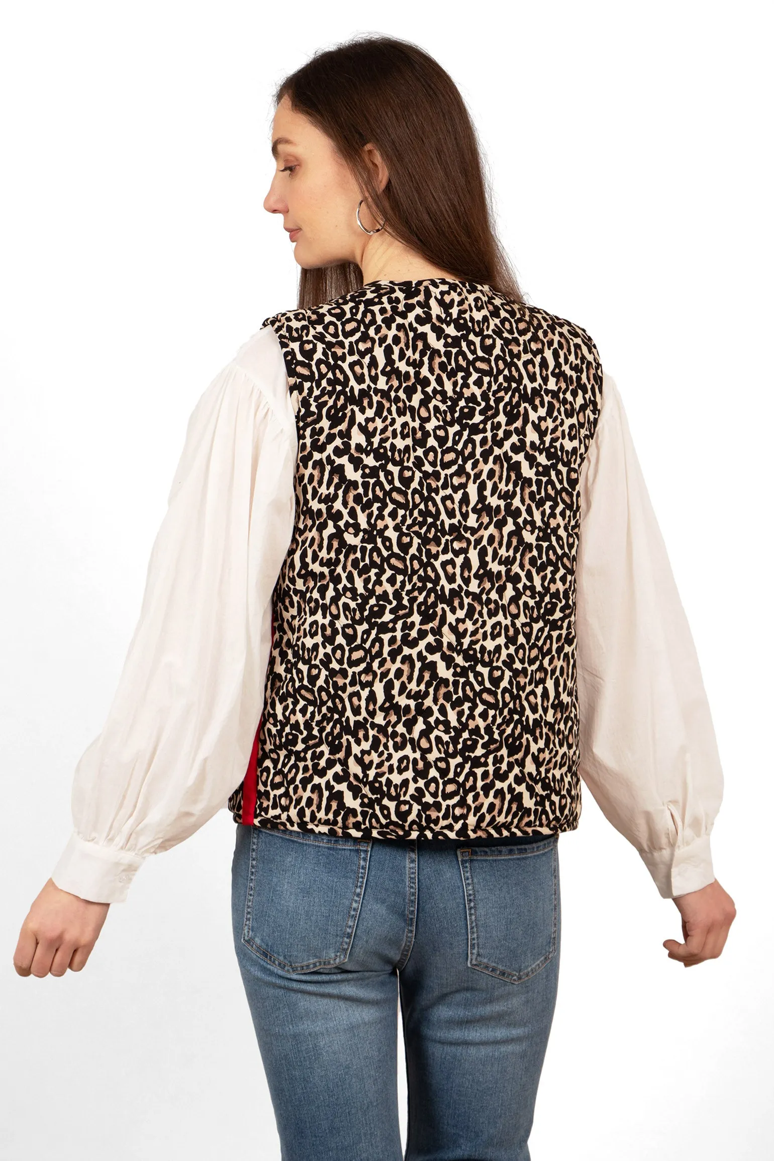 Noa Quilted Gilet - Natural/Red, Leopard