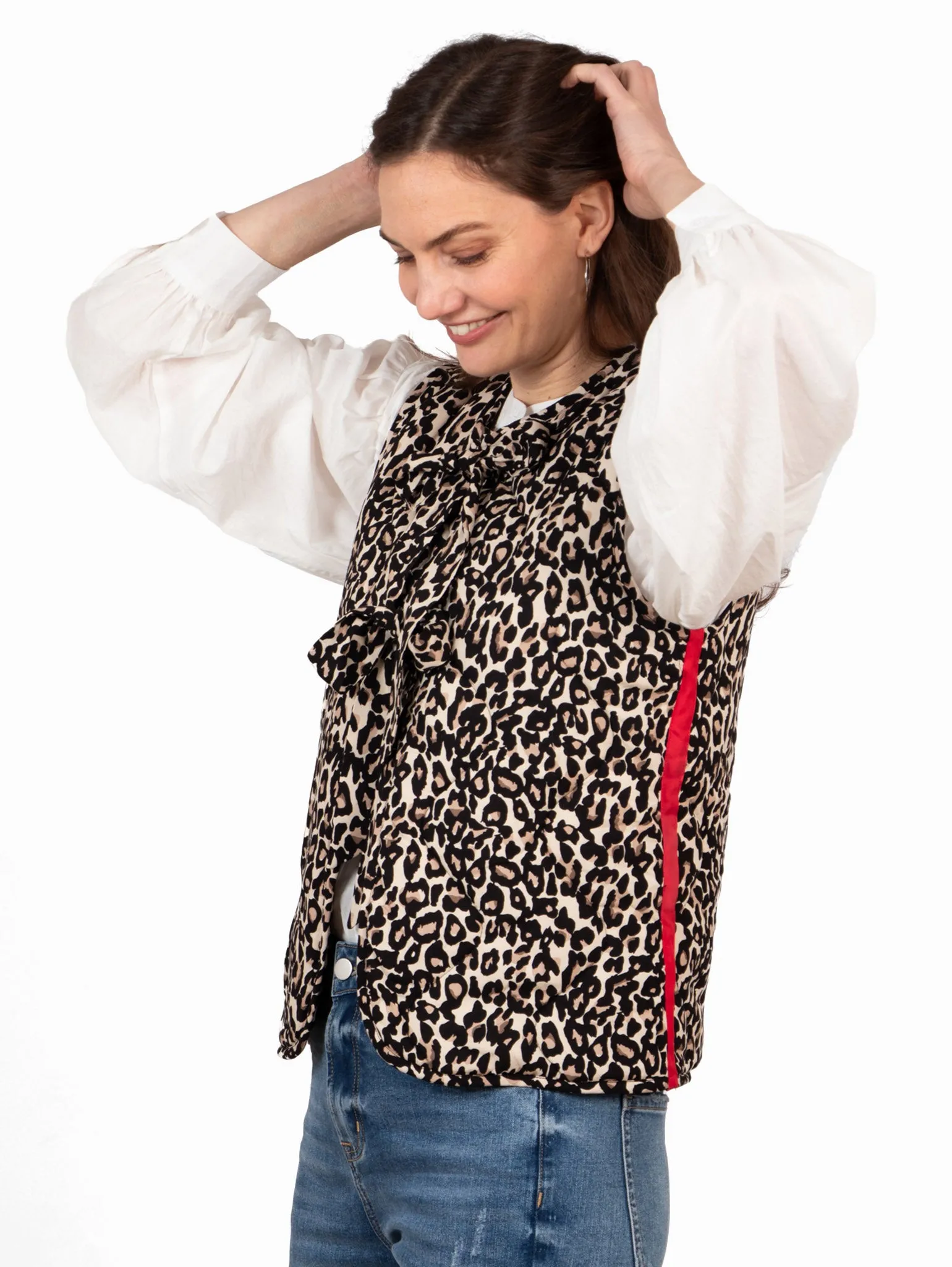 Noa Quilted Gilet - Natural/Red, Leopard