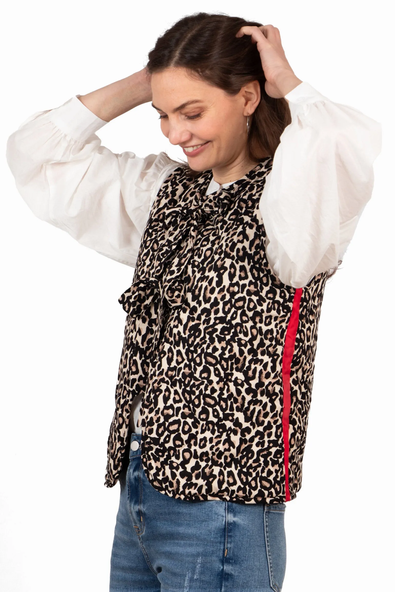 Noa Quilted Gilet - Natural/Red, Leopard