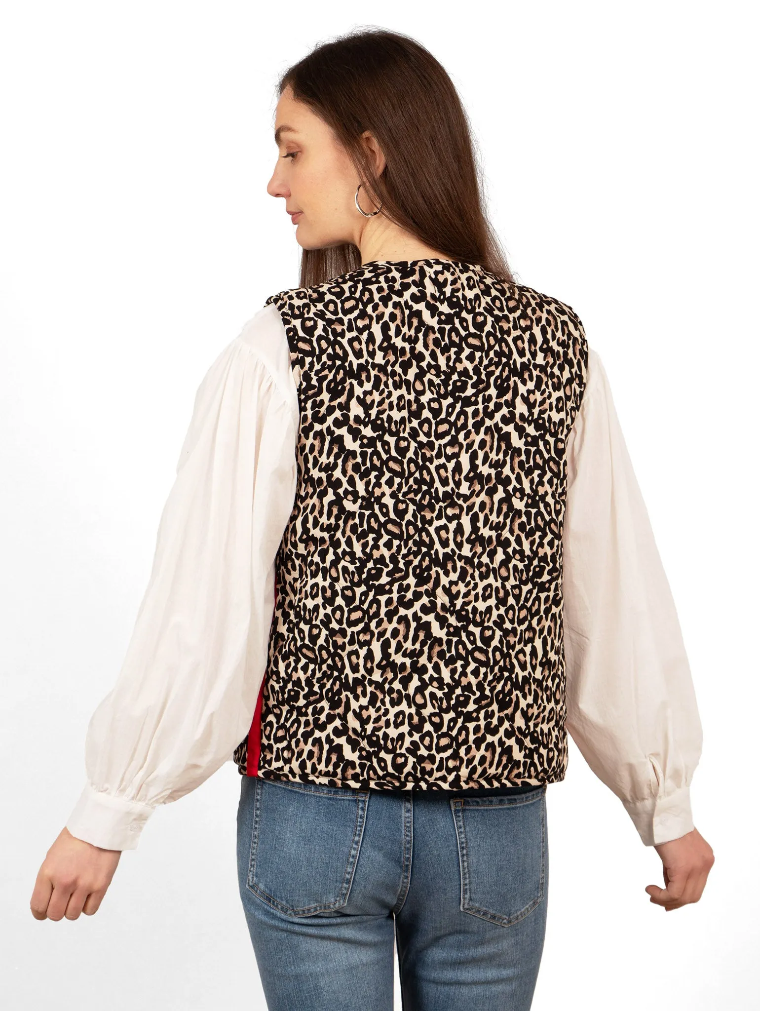 Noa Quilted Gilet - Natural/Red, Leopard