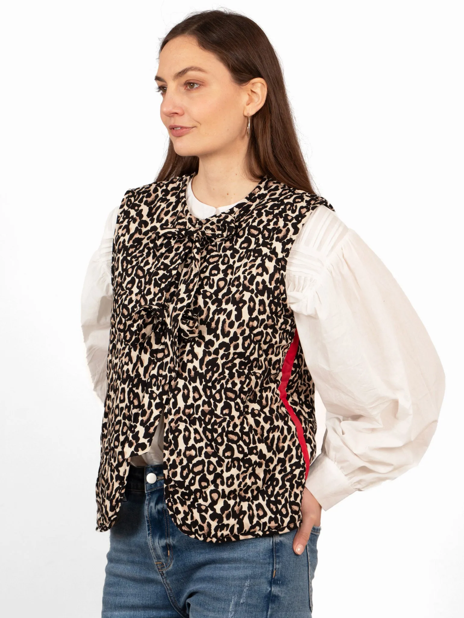 Noa Quilted Gilet - Natural/Red, Leopard