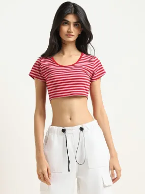 Nuon Pink Striped Cotton Crop Top