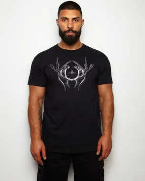 NXS003: Gunmetal style print on black tee