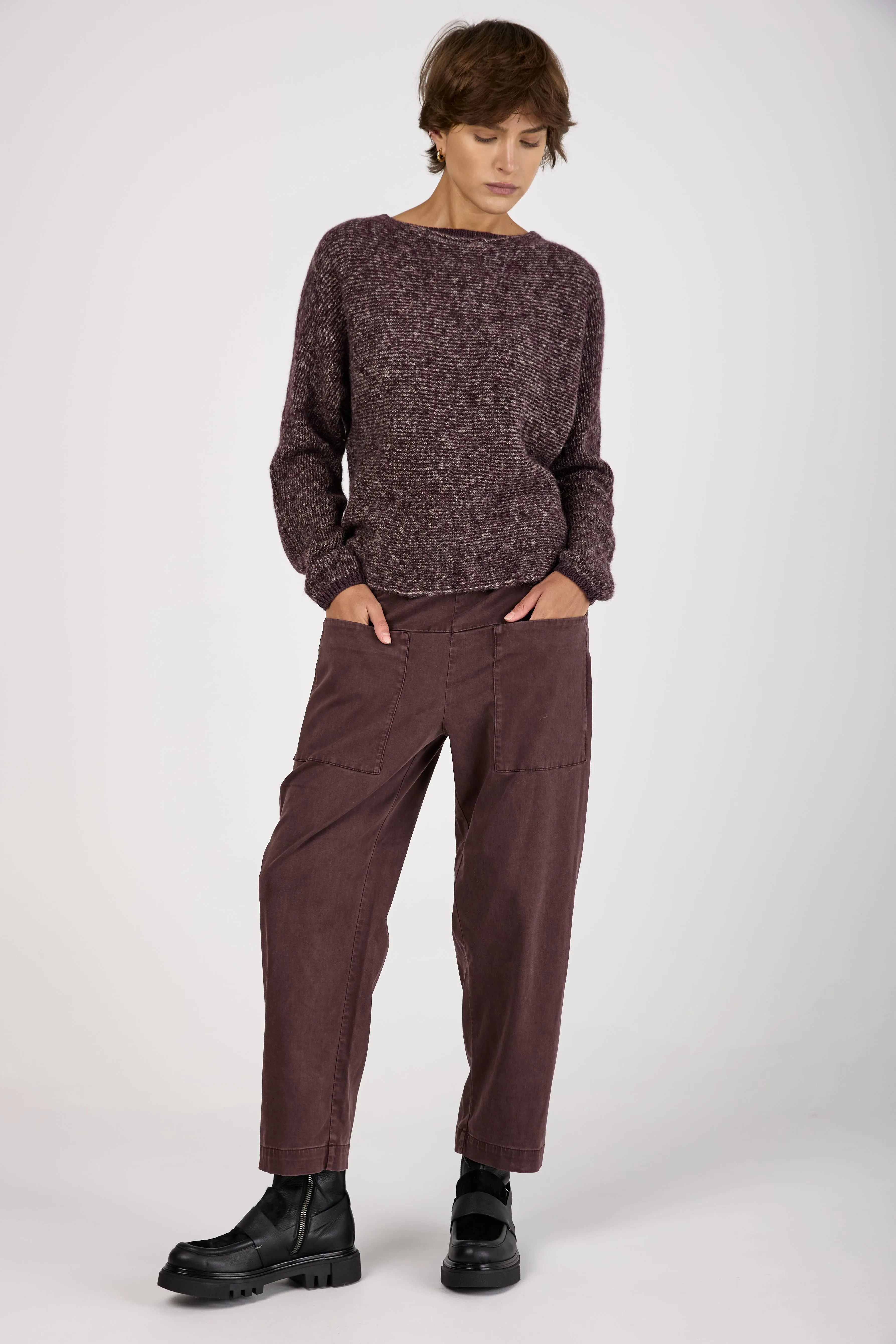 Oversized Boat Neck Sweater in Aubergine