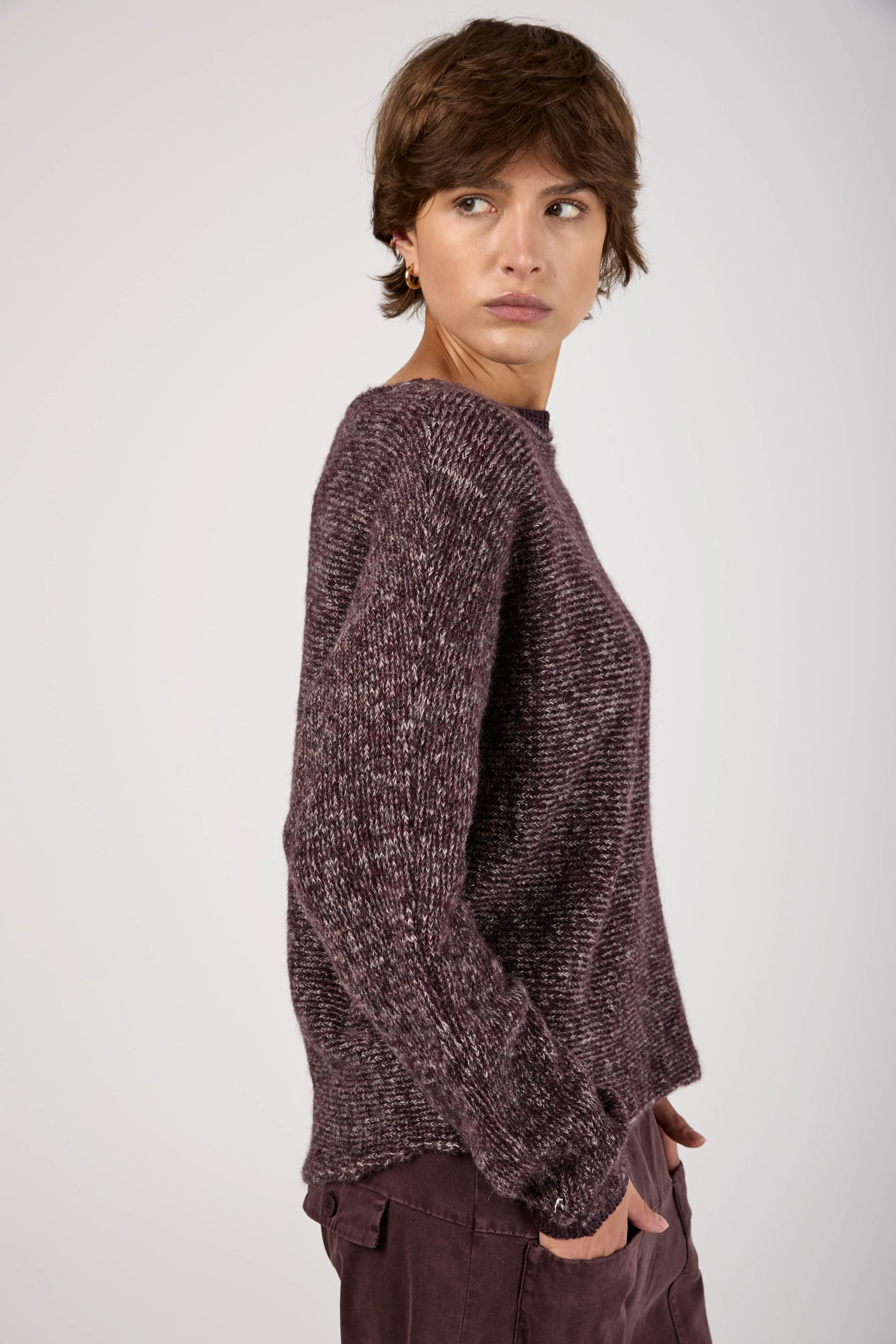 Oversized Boat Neck Sweater in Aubergine