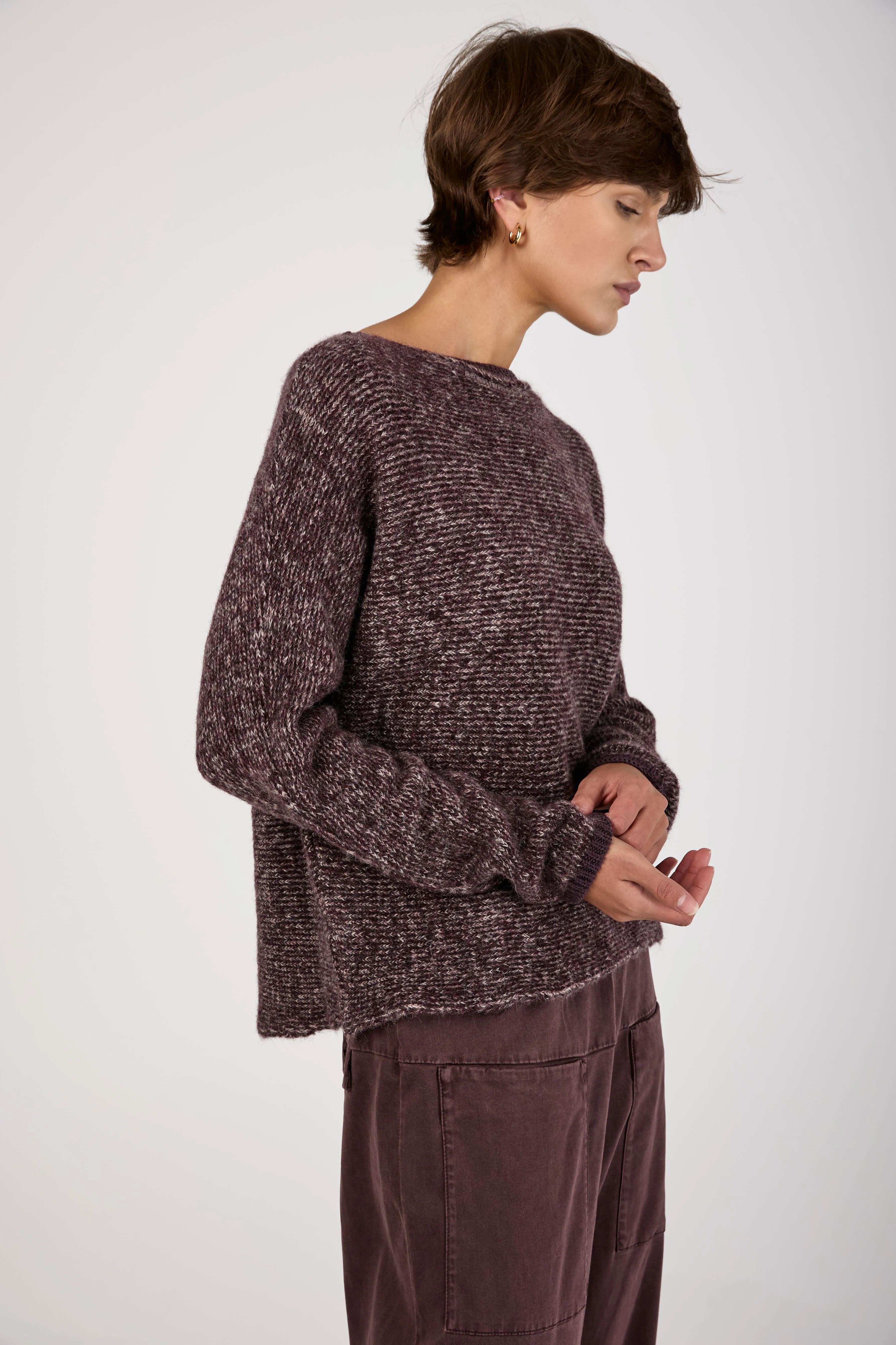 Oversized Boat Neck Sweater in Aubergine