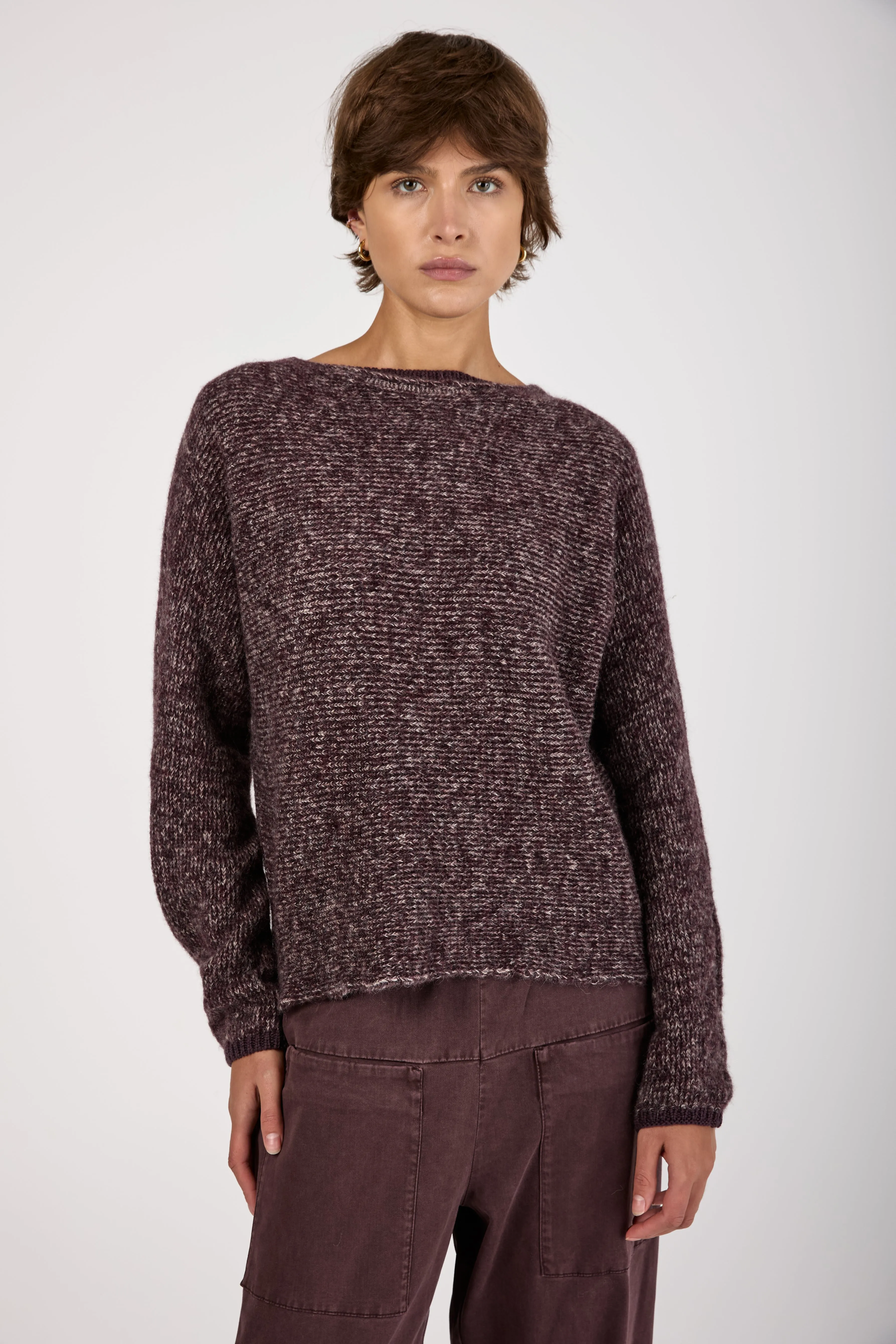 Oversized Boat Neck Sweater in Aubergine