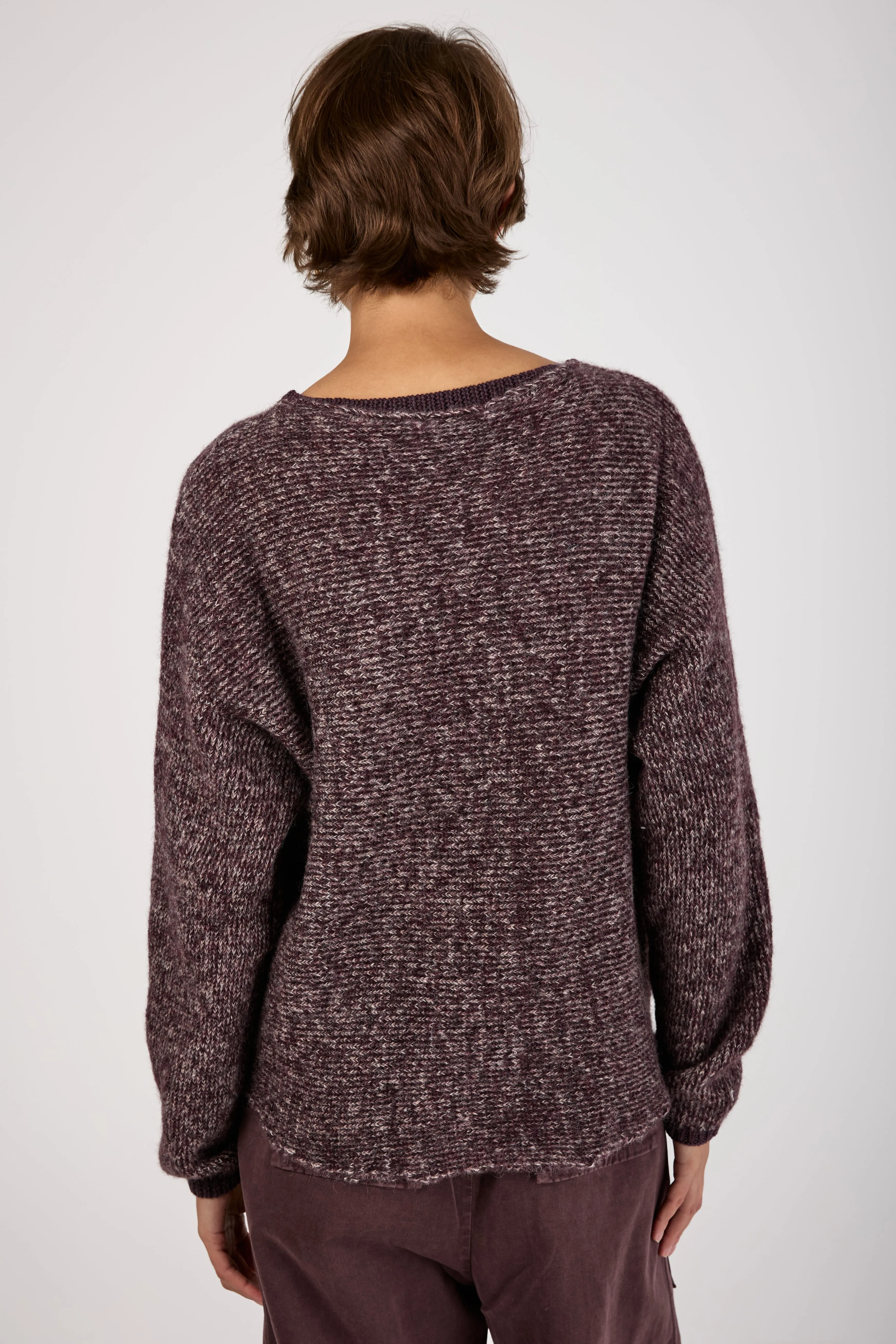 Oversized Boat Neck Sweater in Aubergine