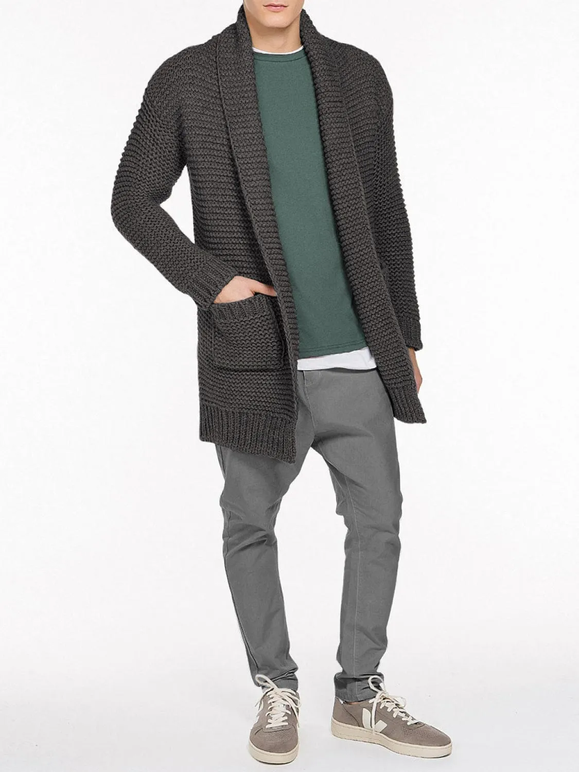 Oversized Shawl Collar Wool Blend Cardigan Taupe