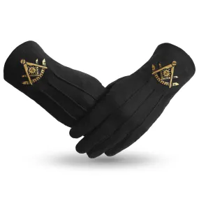 Past Master Blue Lodge California Regulation Gloves - Black Cotton Gold Emblem