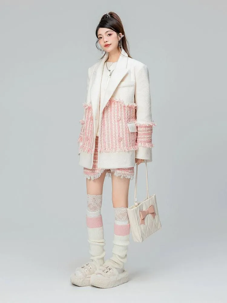 Patchwork Wool Long Coat Jacket