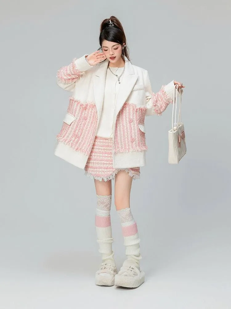 Patchwork Wool Long Coat Jacket