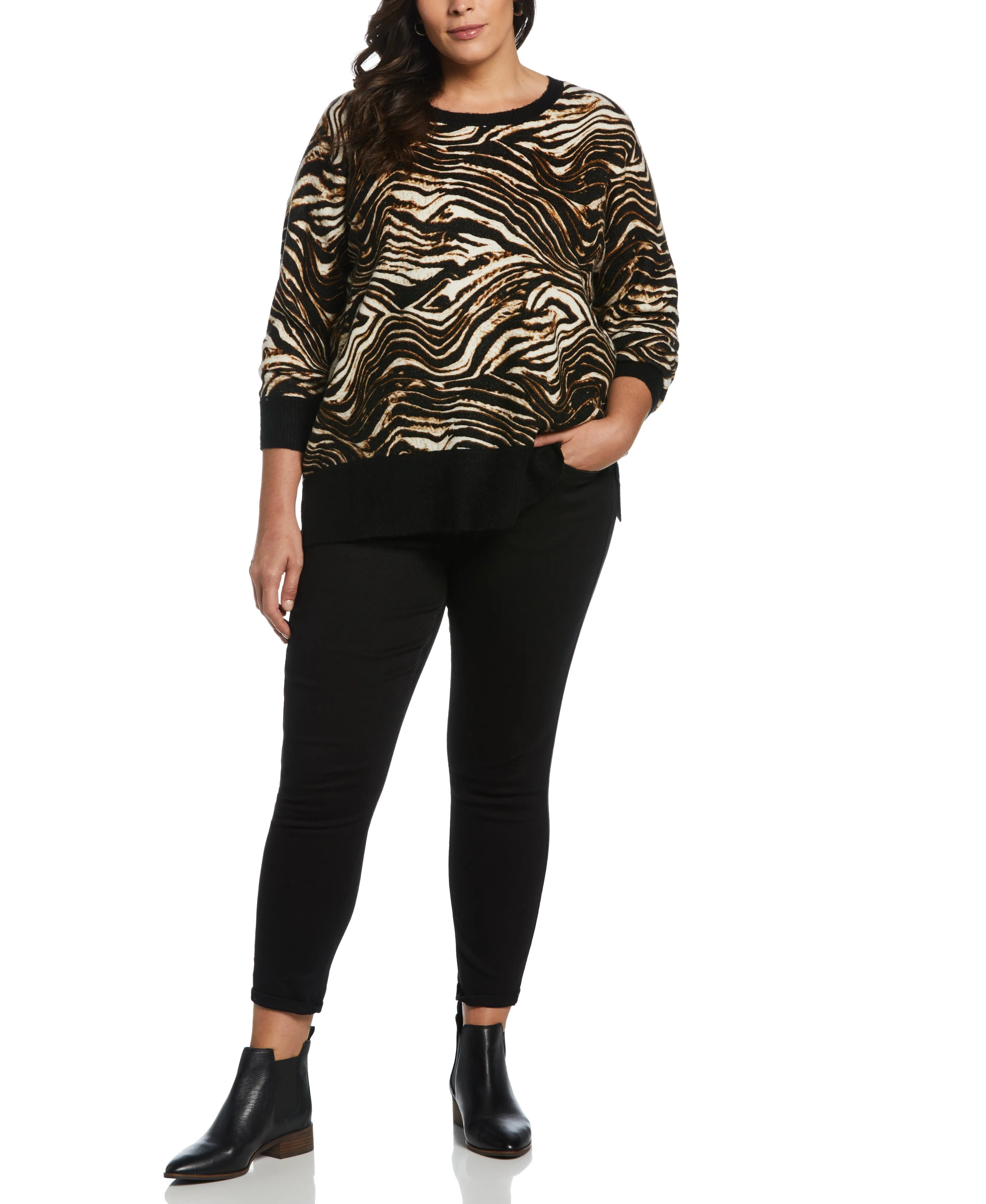 Plus Size Animal Print Slouchy Sweater