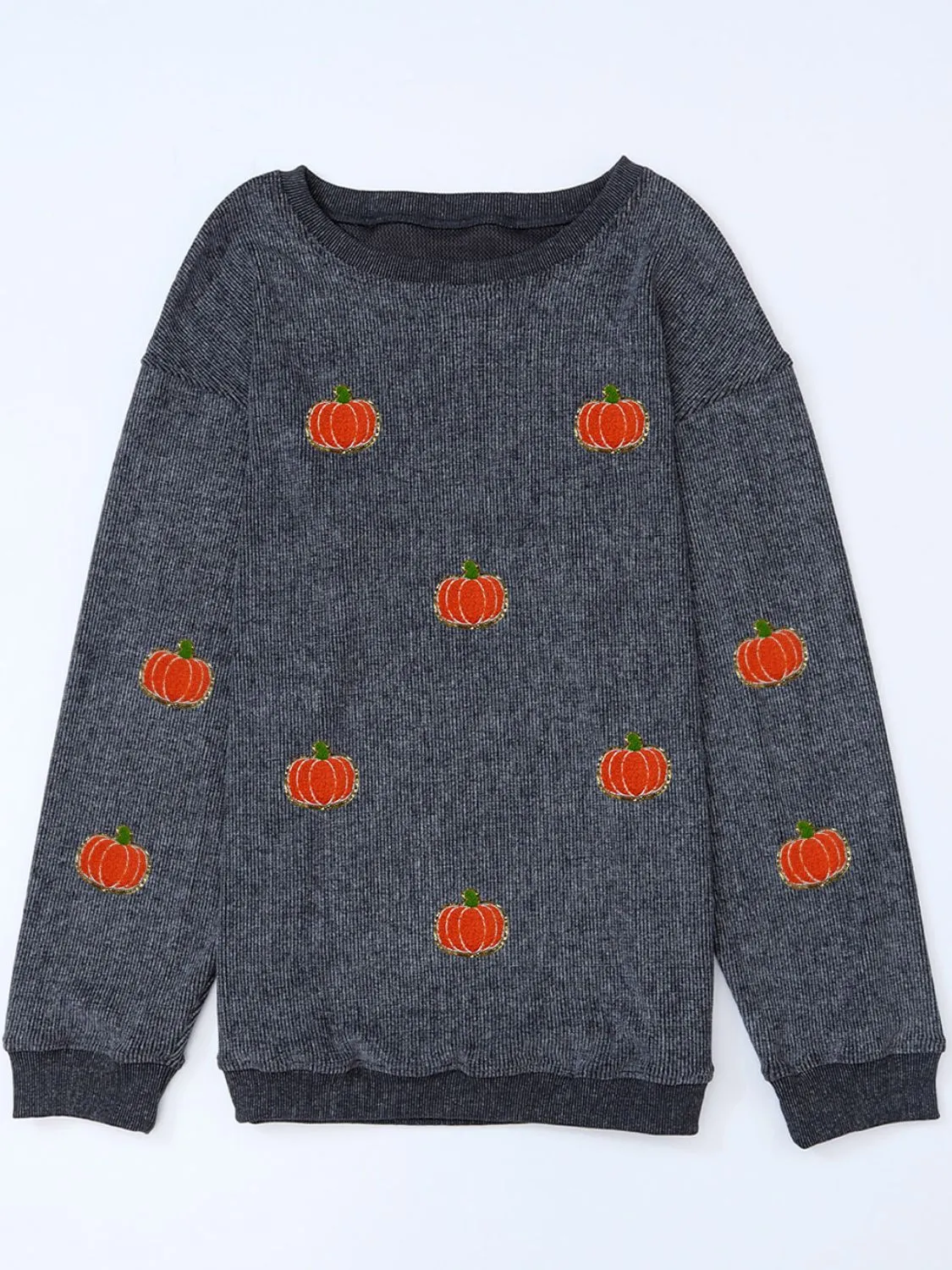 Pumpkin Round Neck Long Sleeve Sweatshirt