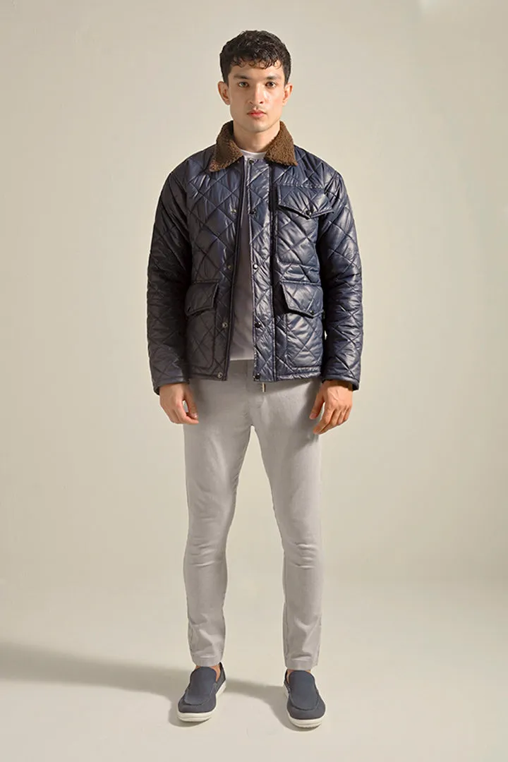 Quilted Puffer Jacket - Navy Blue