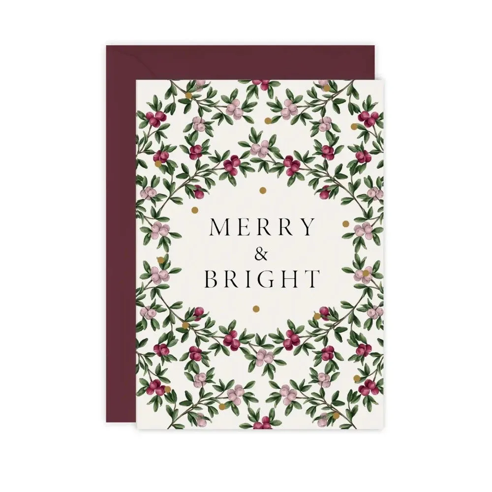 "Merry & Bright" Floral Christmas Greeting Card