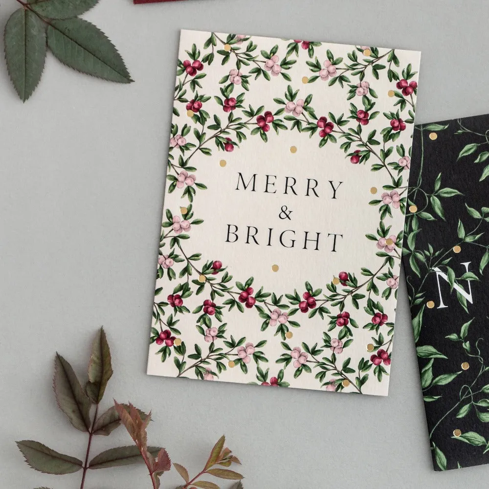 "Merry & Bright" Floral Christmas Greeting Card