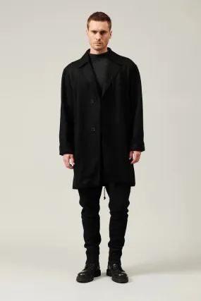 Raw cut boiled wool coat with cashemere touch - Black