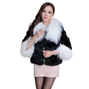 Real Rabbit fur coat fox fur collar and cuff jacket overcoat womens' garment winter coat FS13066