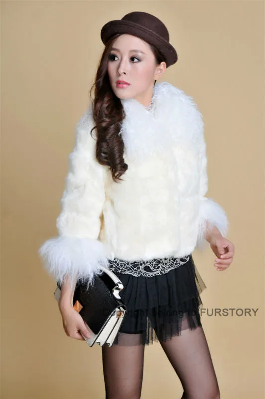 Real Rabbit fur coat fox fur collar and cuff jacket overcoat womens' garment winter coat FS13066