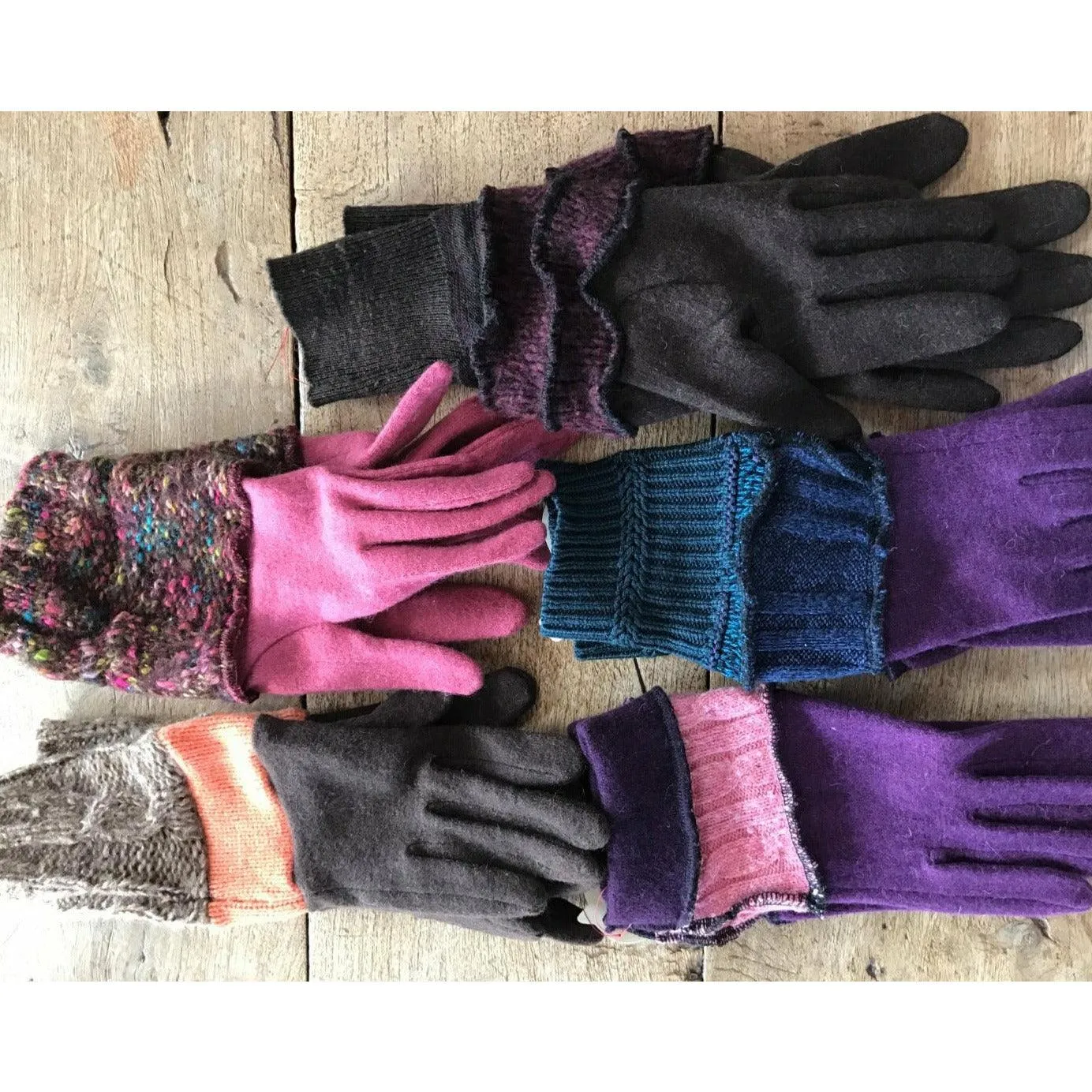 Recycled sweater full finger gloves. Toasty soft VELVET winter gloves stretch fit. Many colors or special order a color.