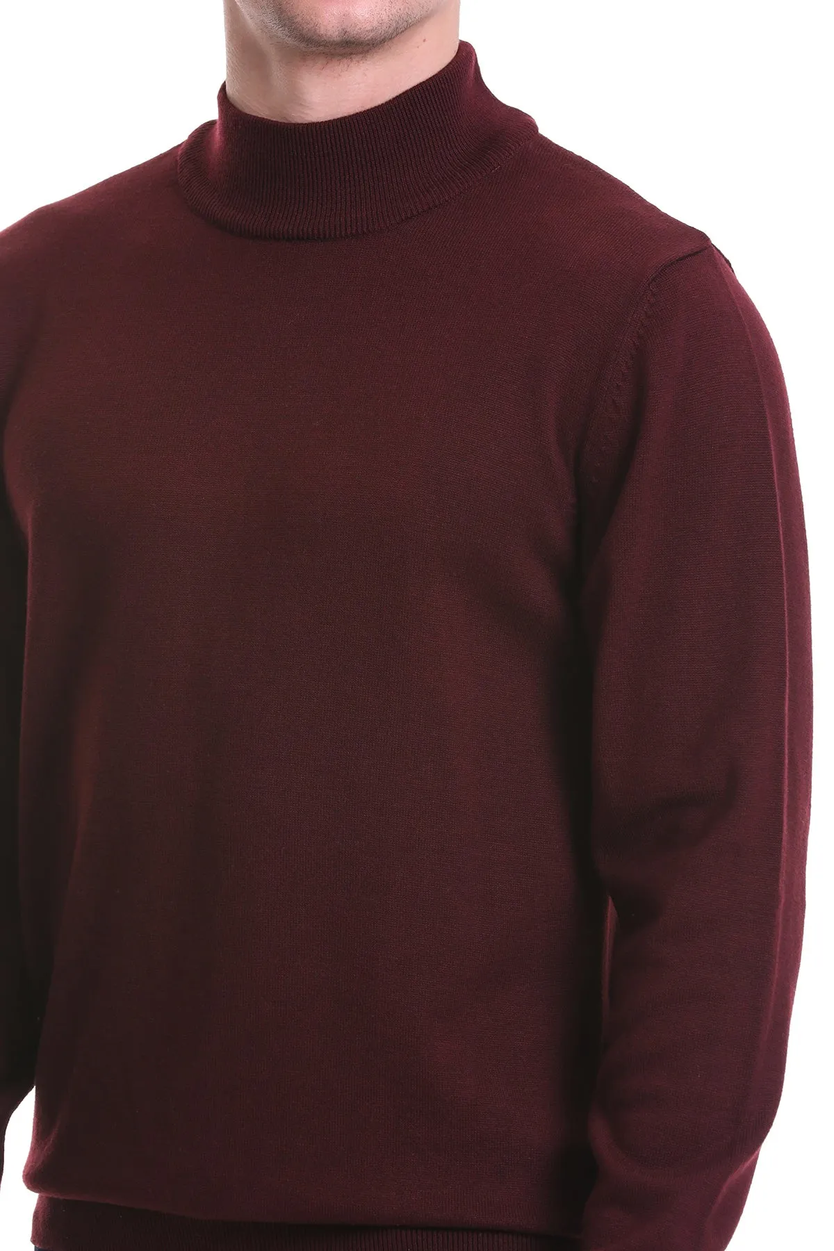 Regular Fit Burgundy Cotton Blend Mock Neck Sweater