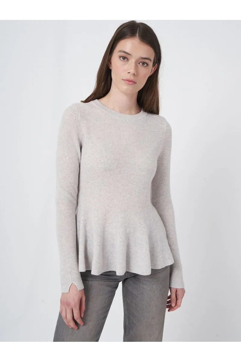 Repeat 100% Organic Cashmere Peplum Sweater 103522  | Sand