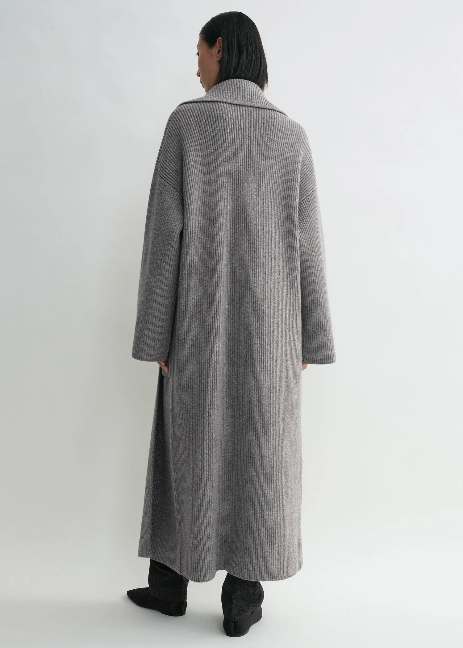 Rib-knit cardi coat grey melange