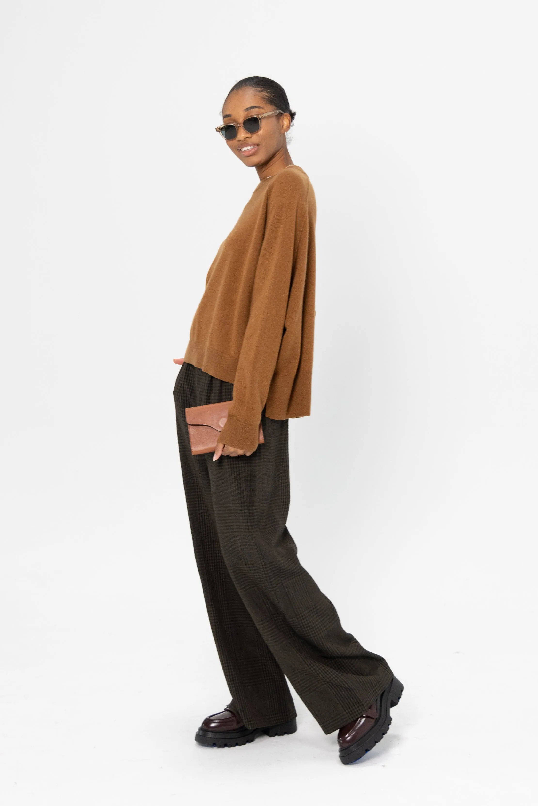 Round Neck Side Slit Sweater, Rust