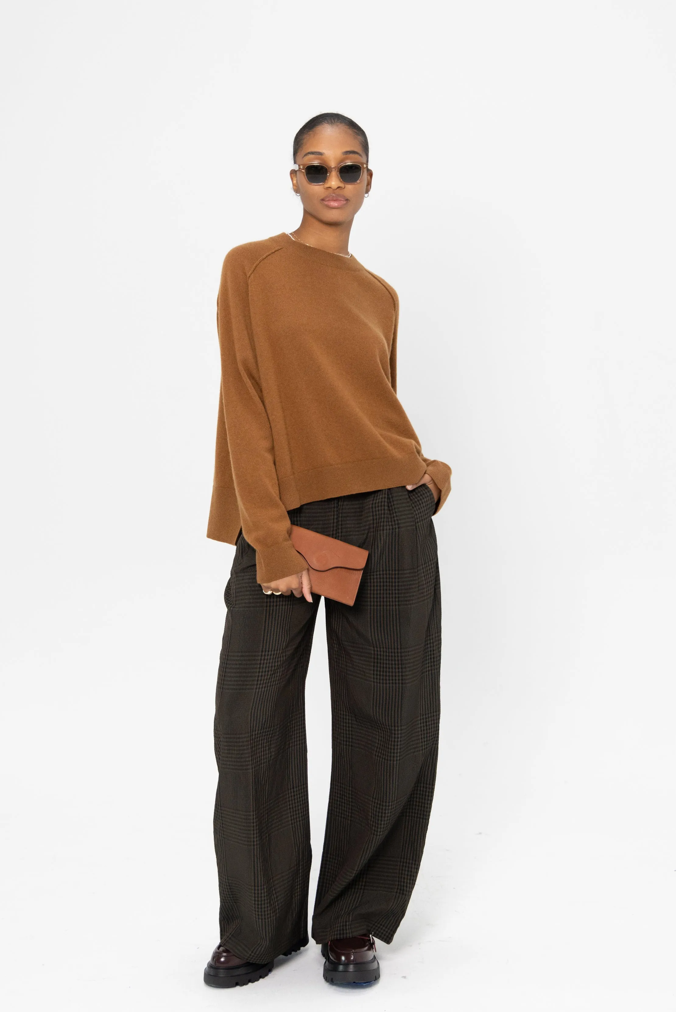 Round Neck Side Slit Sweater, Rust